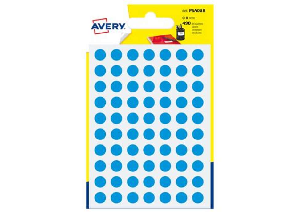 Immagine di Etichette adesive tonde PSA - in carta - permanenti - diametro 8 mm - 70 et/fg - 7 fogli - blu - Ave
