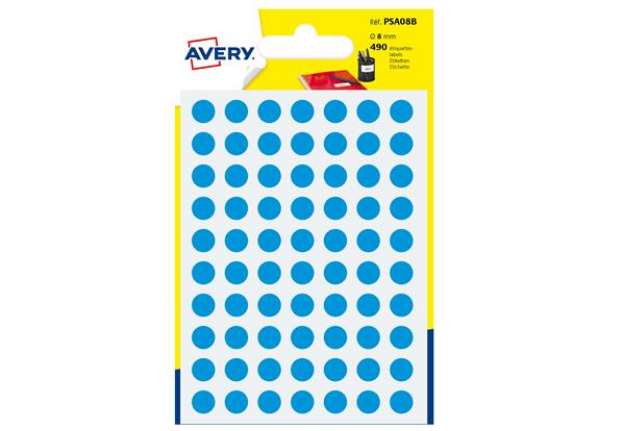 Immagine di Etichette adesive tonde PSA - in carta - permanenti - diametro 8 mm - 70 et/fg - 7 fogli - blu - Ave