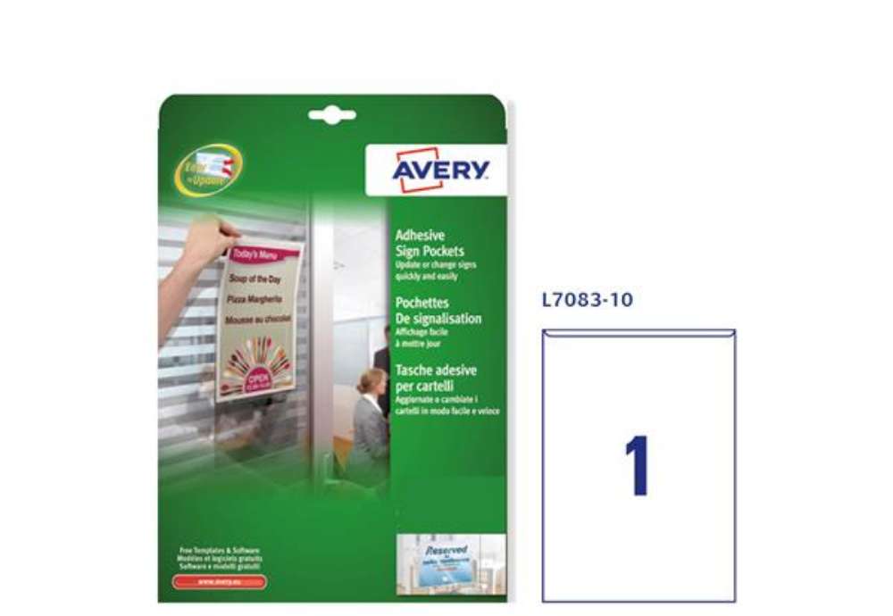 Immagine di Tasche adesive L7083 - permanenti - 21 x 29,7 cm - trasparente - Avery - conf. 10 pezzi