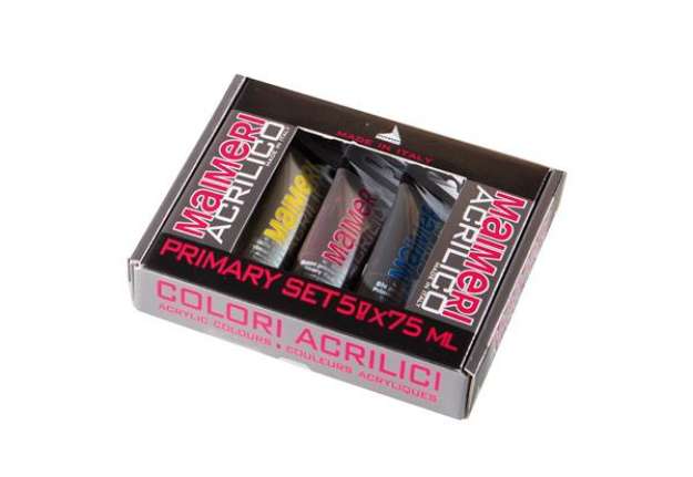 Immagine di Colori acrilici Primary - colori assortiti - Maimeri - set 5 tubetti da 75 ml