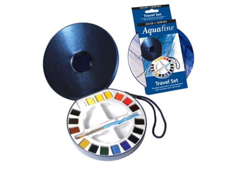 Immagine di Acquerelli Aquafine Godet - colori assortiti - Daler Rowney - scatola in metallo 18 acquerelli + pen