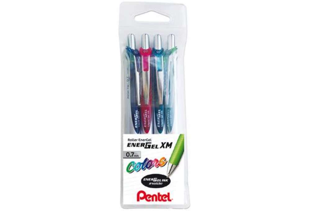 Immagine di Roller scatto Energel XM - punta 0,7 mm - colori assortiti - Pentel - astuccio 4 pezzi