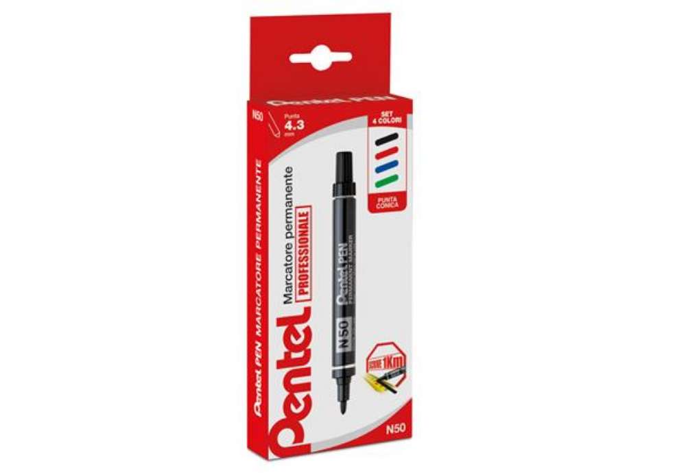 Immagine di Marcatore permanente N50 - punta tonda - astuccio 4 colori assortiti - Pentel