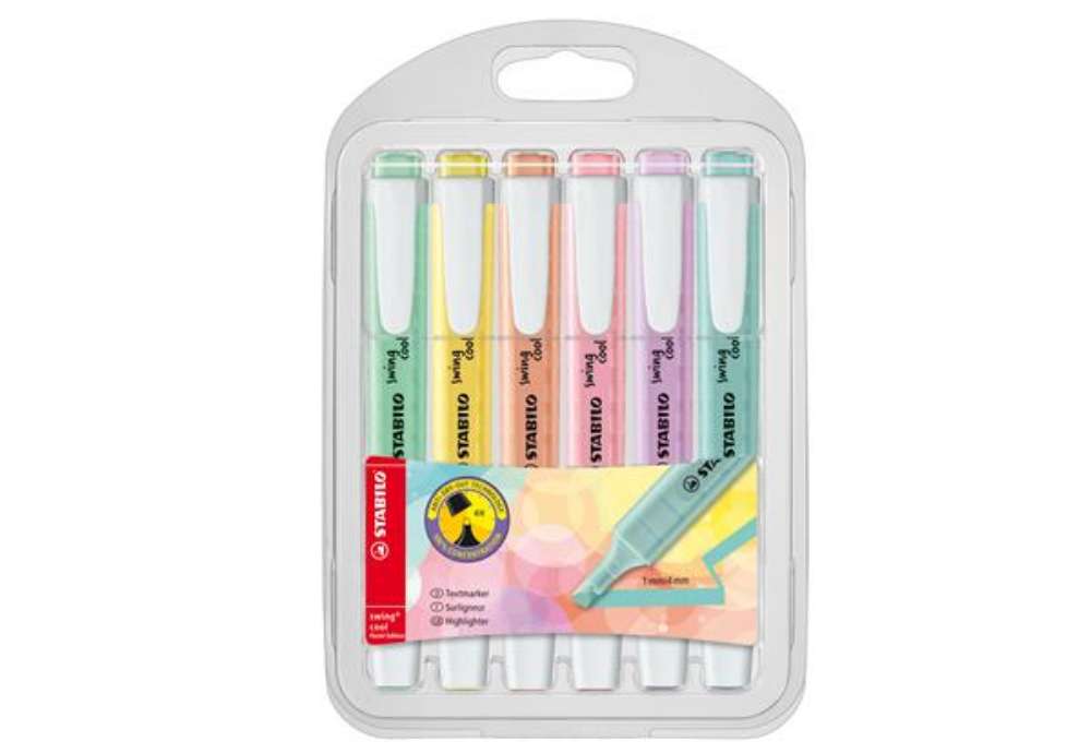 Immagine di Evidenziatore Swing Cool Pastel - punta a scalpello - tratto 1 - 4 mm - colori assortiti - Stabilo -