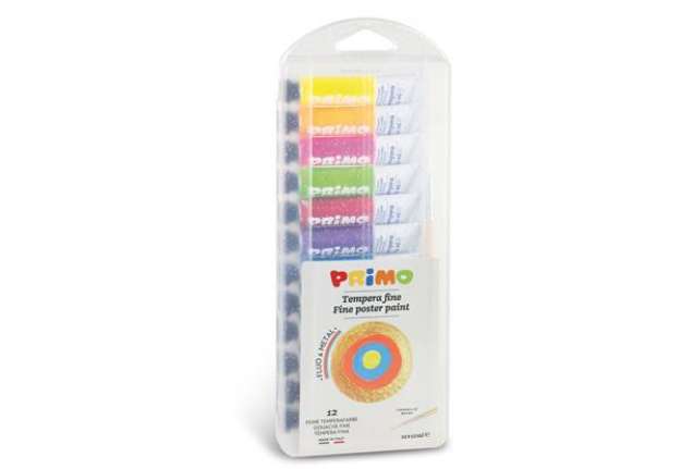 Immagine di Tempera in tubetto - 12 ml - fluo / metal - Primo - scatola 12 pezzi