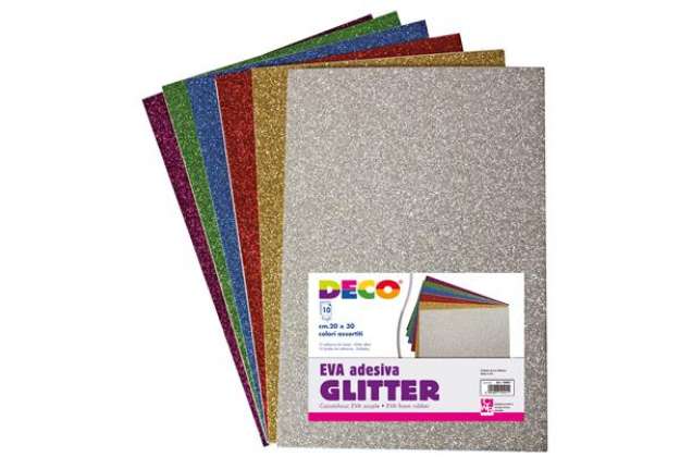 Immagine di Gomma crepp glitter adesiva - 20 x 30 cm - colori assortiti - DECO - busta 10 fogli