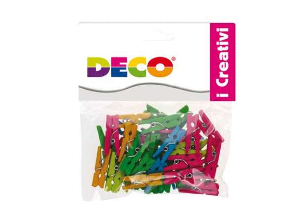 Immagine di Mollettine mini - in legno - colori neon - 25 mm - Deco - conf. 45 pezzi