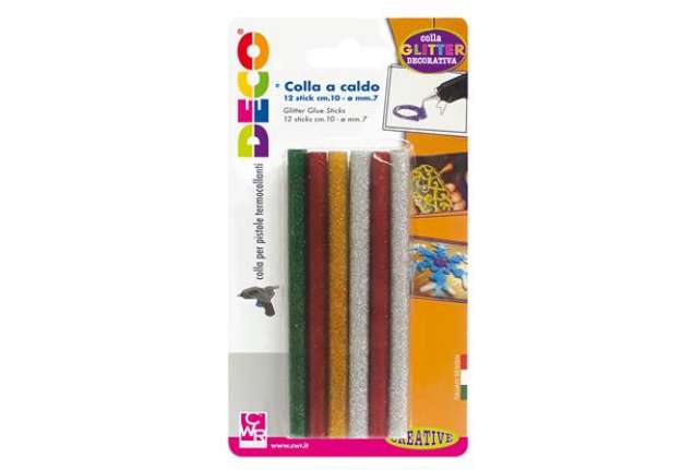 Immagine di Colle stick per pistole mini - glitter assortiti - ? 7mm - lunghezza 10 cm - Deco - conf. 12 pezzi
