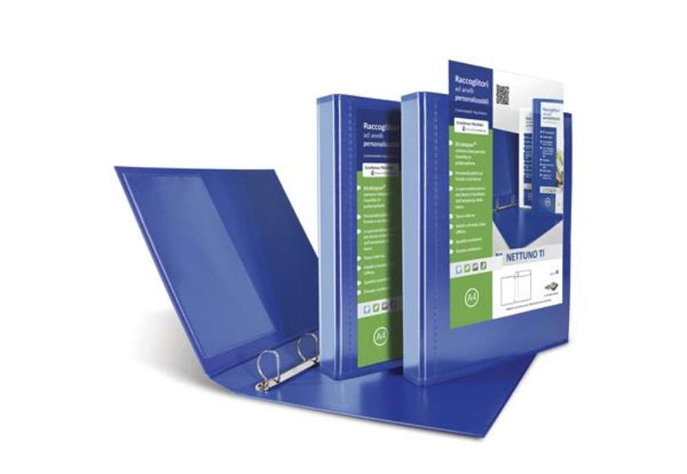 Immagine di Raccoglitore personalizzabile Nettuno Ti - 22 x 30 cm - 4 anelli a D 30 mm - dorso 3,5 cm - blu - Se