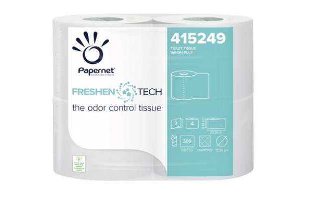 Immagine di Carta igienica classica Freshen Tech - 2 veli - 300 strappi - diametro 12,2 cm - 9,5 cm x 33,3 mt -