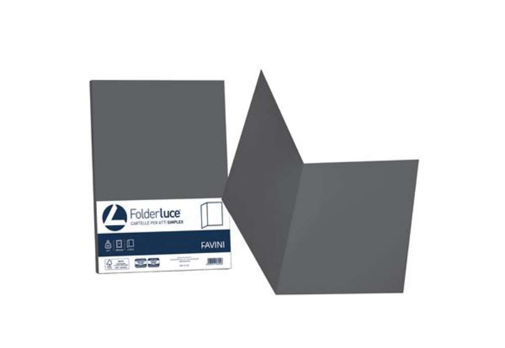 Immagine di Cartellina semplice Luce - 200 gr - A4 - grafite - cartoncino bristol - Favini - conf. 50 pezzi