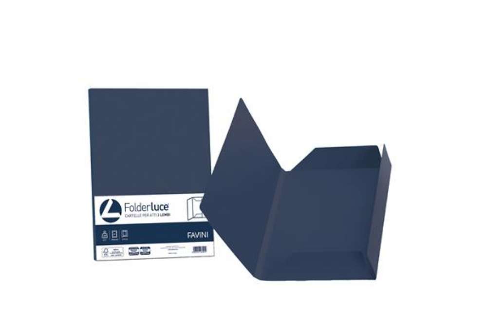 Immagine di Cartellina 3 lembi Luce - 200 gr - A4 - cartoncino bristol - blu cobalto - Favini - conf. 25 pezzi
