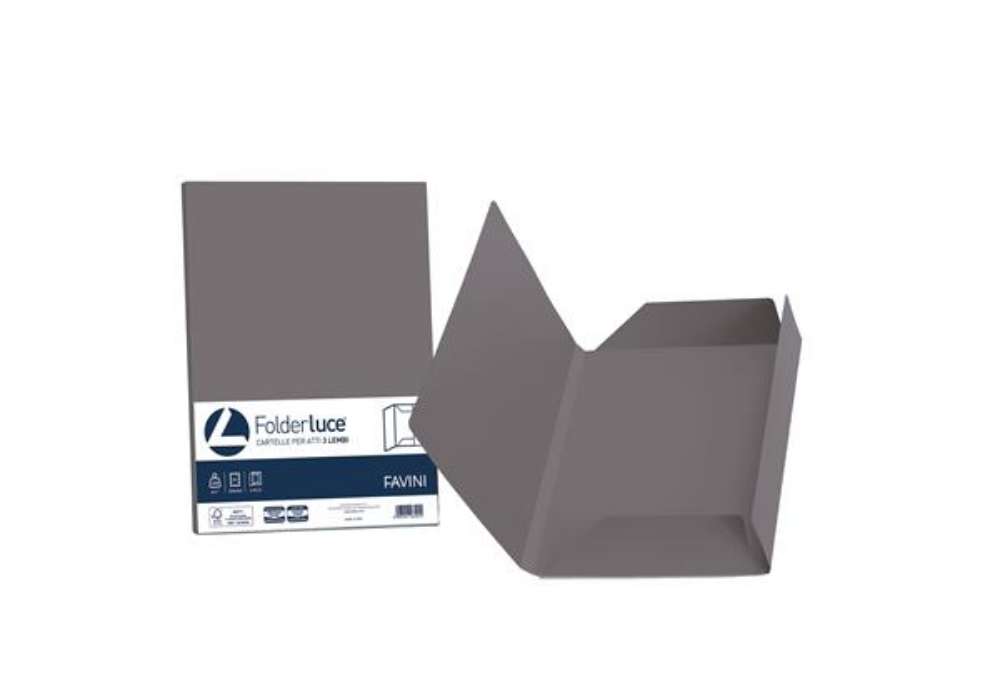 Immagine di Cartellina 3 lembi Luce - 200 gr - A4 - cartoncino bristol - grafite - Favini - conf. 25 pezzi