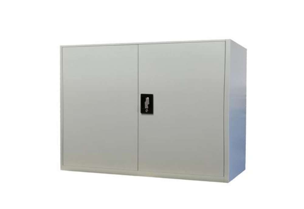 Immagine di Armadio basso in metallo ad ante battenti - 1 ripiano regolabile - 100 x 45 x 90 cm - grigio - Berte