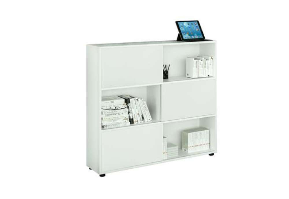 Immagine di Libreria bassa Tetris a 3 ripiani ante scorrevoli - 120x35x116 cm - Bianco/bianco