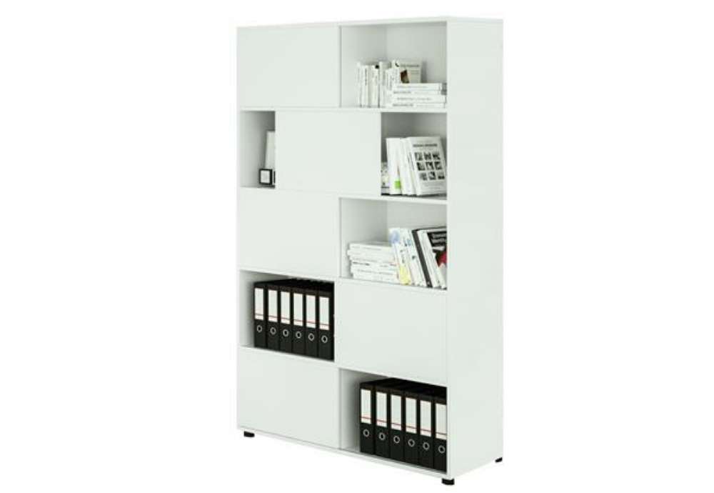 Immagine di Libreria alta Tetris a 5 ripiani ante scorrevoli - 120x35x191 cm - Bianco/bianco