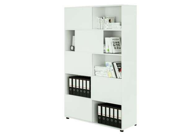 Immagine di Libreria alta Tetris a 5 ripiani ante scorrevoli - 120x35x191 cm - bianco
