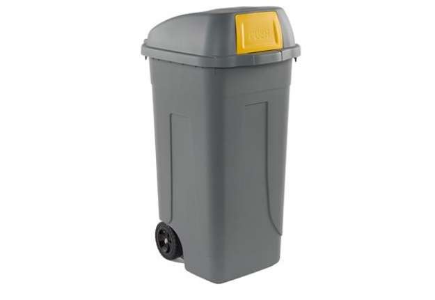 Immagine di Bidone mobile Push - con coperchio - 49x54x95 cm - 100 L - grigio/giallo - Mobil Plastic