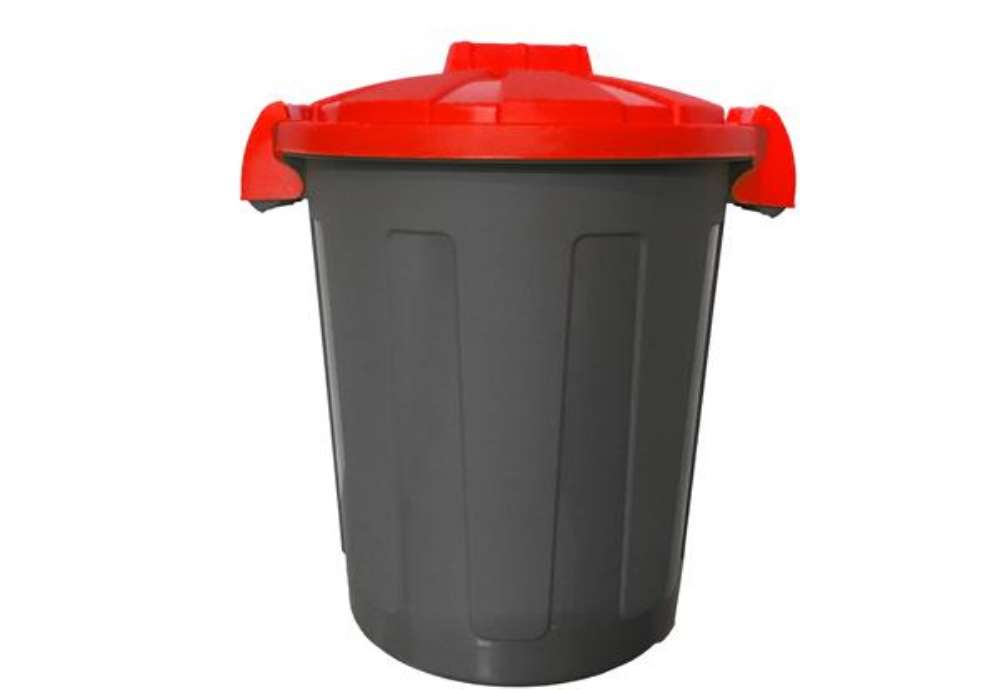 Immagine di Contenitore portarifiuti Dusty - diametro 36 cm - altezza 45 cm - 25 L - coperchio rosso - nero - Mo
