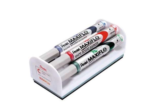 Immagine di Marcatori Maxiflo + cancellino - punta conica 4 mm - colori assortiti - Pentel - set 4 + 1 pezzi