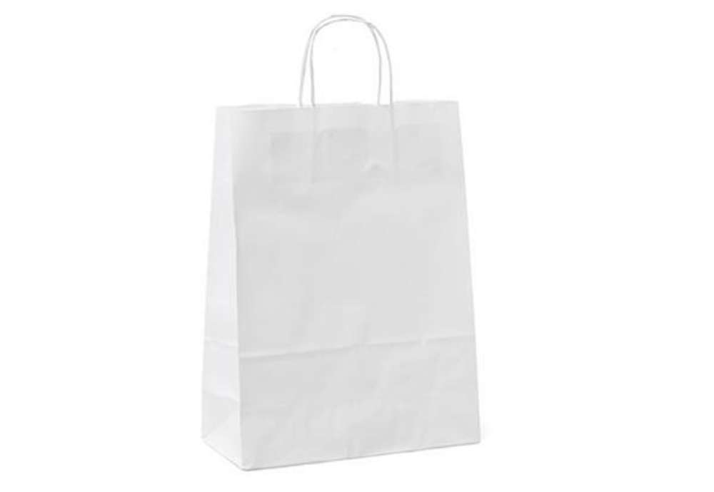 Immagine di Shopper - maniglie cordino - 54 x 14 x 45 cm - carta kraft - bianco - Mainetti Bags - conf. 10 pezzi