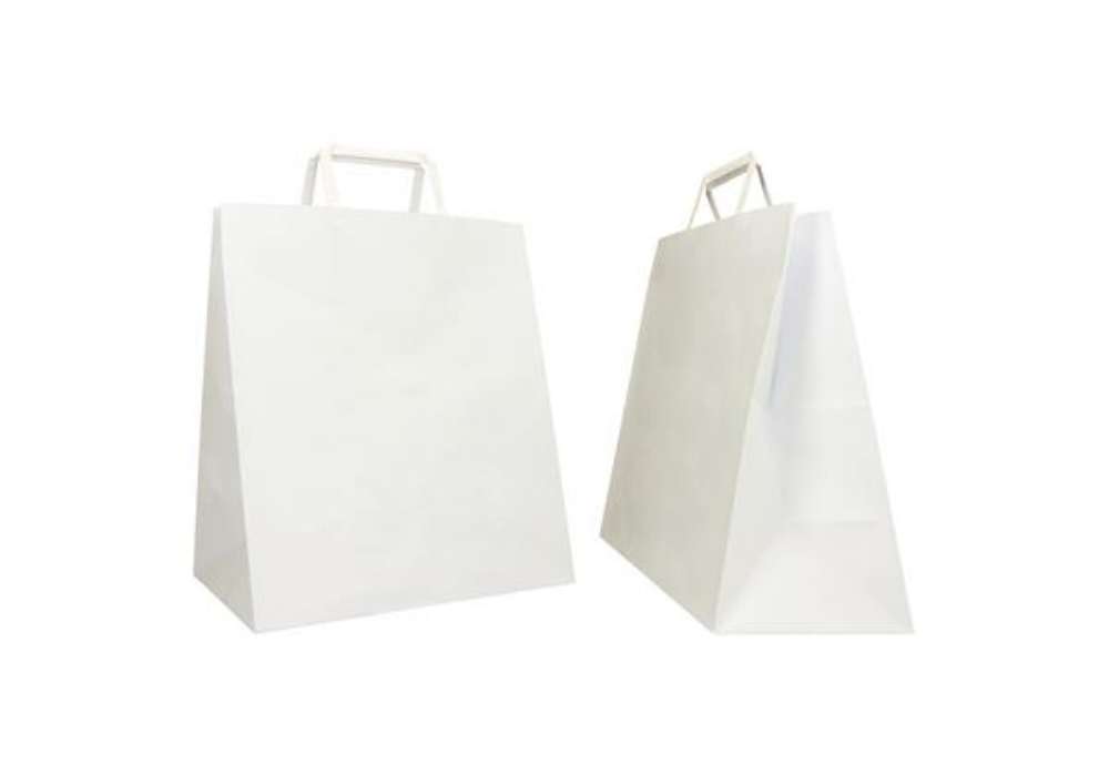 Immagine di Shopper Flat Large - maniglie piattina - 28 x 17 x 32 cm - carta kraft - bianco - Mainetti Bags - co