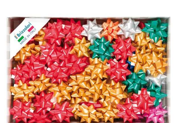 Immagine di Stelle di nastro liscio 6800 - 14 mm x diam. 6,5 cm - colori natalizi assortiti - Brizzolari - conf.