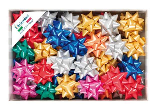 Immagine di Stelle di nastro liscio 6800 - 19 mm x diam. 9 cm - colori natalizi assortiti - Brizzolari - conf. 7