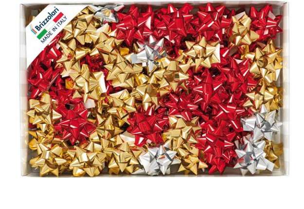 Immagine di Stelle di nastro metal 6870 - 14 mm - diam. 6,5 cm - colori assortiti - Brizzolari - conf. 100 pezzi