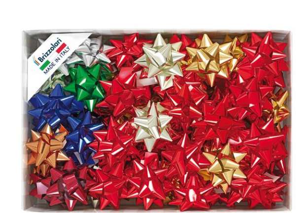 Immagine di Stelle di nastro metal 6870 - 19 mm - diam. 9 cm - colori assortiti - Brizzolari - conf. 70 pezzi