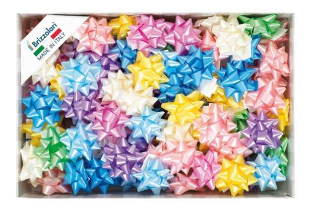 Immagine di Stelle di nastro liscio 6800 - 14 mm - diam. 6,5cm - colori primaverili assortiti - Brizzolari - con