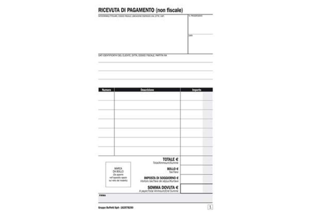Immagine di Blocco ricevute B&B/affittacamere - 25/25 - copie autoric. - 16,8 x 10 cm - DU16257B250 - Data Uffic