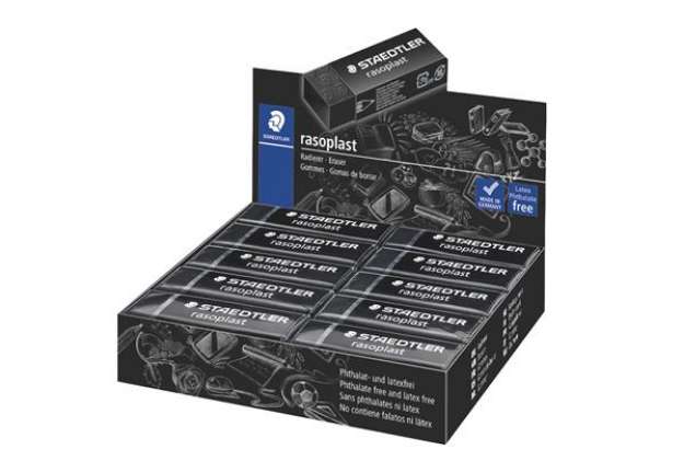 Immagine di Gomma Rasoplast - 63 x 13 x 23 mm - nero per matita - Staedtler - box 20 pezzi
