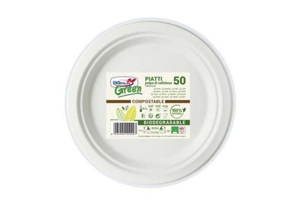 Immagine di Piatto frutta monouso - rotondo - diametro 17 cm - cellulosa - bianco - Dopla Green - conf. 50 pezzi