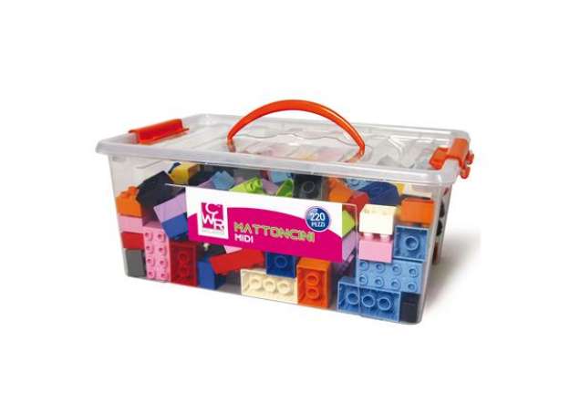 Immagine di Mattoncini Midi da costruzione - in ABS - colori assortiti - CWR - bauletto da 220 pezzi