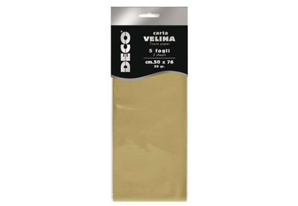 Immagine di Carta velina - 50 x 76 cm - 20 gr - oro perlescente - Deco - busta 5 fogli