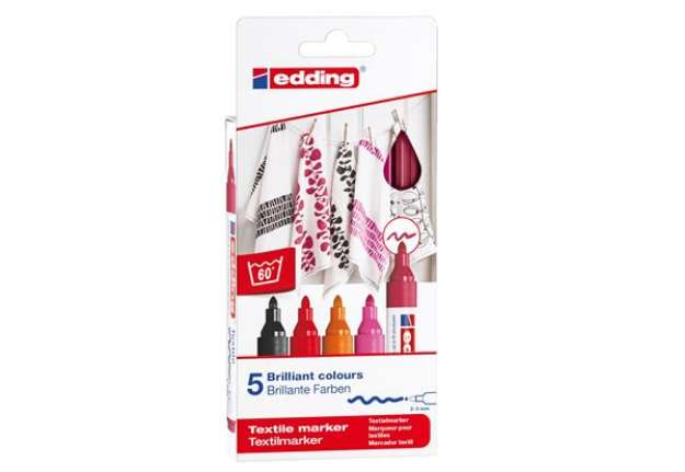 Immagine di Marcatore per tessuto 4500 - punta tonda - da 2 a 3mm - colori assortiti caldi - Edding - astuccio 5
