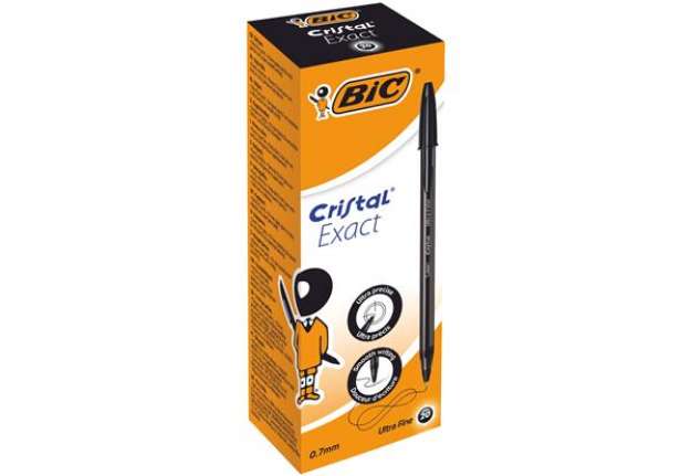 Immagine di Penna a sfera con cappuccio Cristal Exact - punta 0,7 mm - nero - Bic - scatola 20 pezzi