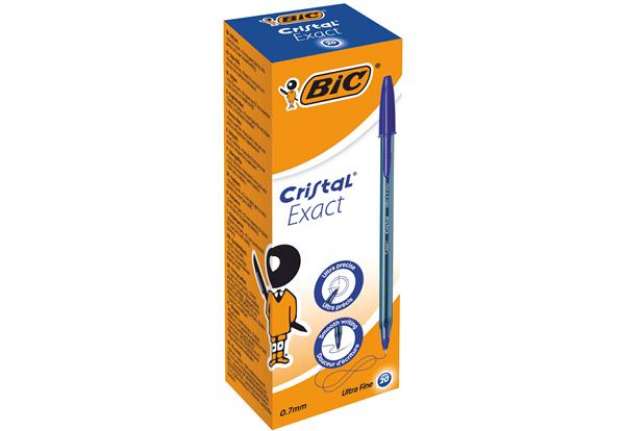 Immagine di Penna a sfera con cappuccio Cristal Exact - punta 0,7 mm - blu - Bic - scatola 20 pezzi