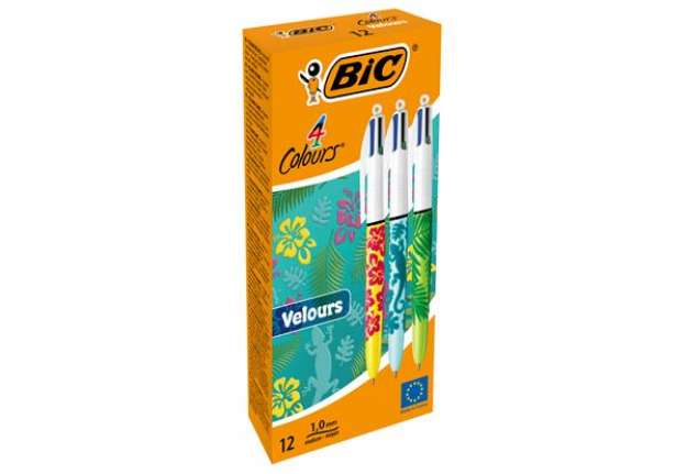 Immagine di Penna sfera scatto multifunzione 4 Colours Velours - punta 1,0 mm - 4 colori - Bic - scatola 12 pezz