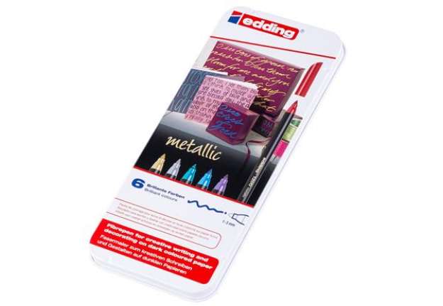 Immagine di Pennarello 1200 - punta fibra tonda - 1 mm - colori assortiti metallic  - Edding - astuccio metallo