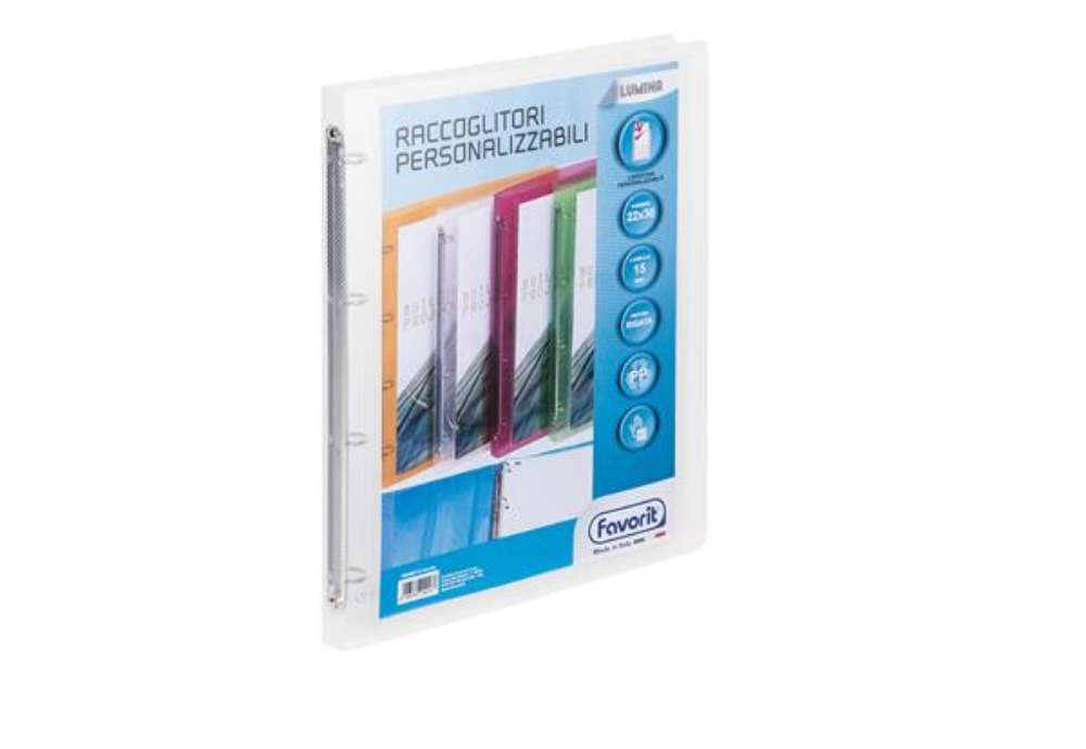Immagine di Raccoglitore personalizzabile Lumina - 22 x 30 cm - 4 anelli tondi 15 mm - PP - trasparente - Favori