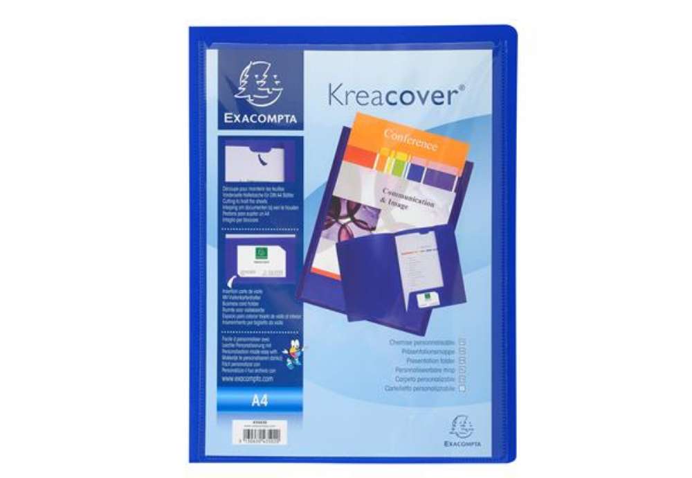 Immagine di Cartella di presentazione con 2 alette Kreacover - A4 - PP - blu - Exacompta