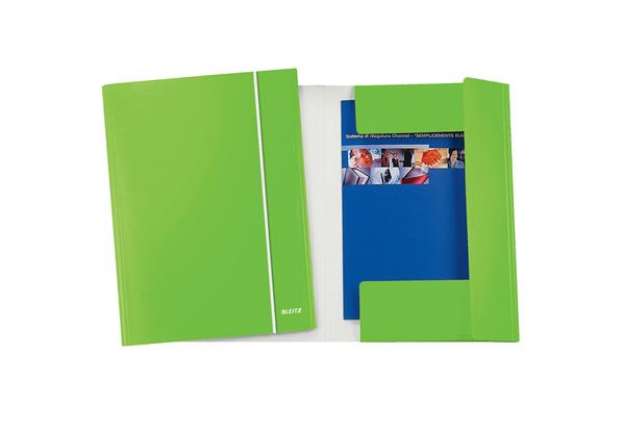 Immagine di Cartella con elastico WOW - cartoncino plastificato - 3 lembi - 25x35 cm - verde lime - Leitz