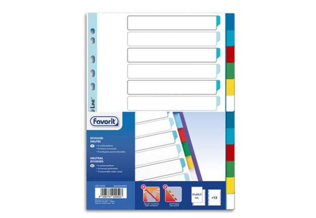 Immagine di Divisori Neutri a 12  tacche - PP - A4 - colori assortiti - Favorit