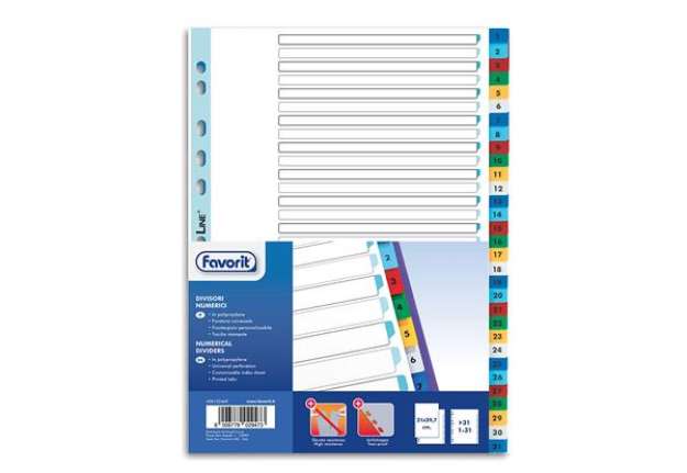 Immagine di Divisori numerici 31 tacche - A4 - PP - colori assortiti - Favorit