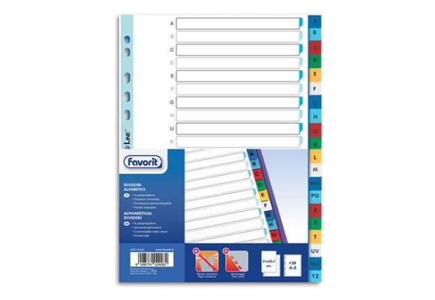 Immagine di Divisori alfabetici 20 tacche - PP - A4 - colori assortiti - Favorit