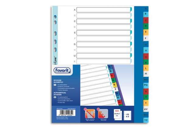 Immagine di Divisori alfabetici 20 tacche - PP - A4 maxi - colori assortiti - Favorit