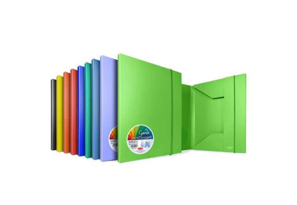 Immagine di Cartella 3 lembi con elastico Garda - 25,7 x 34,5 cm - dorso 4 cm - PP - colori assortiti - Plastibo