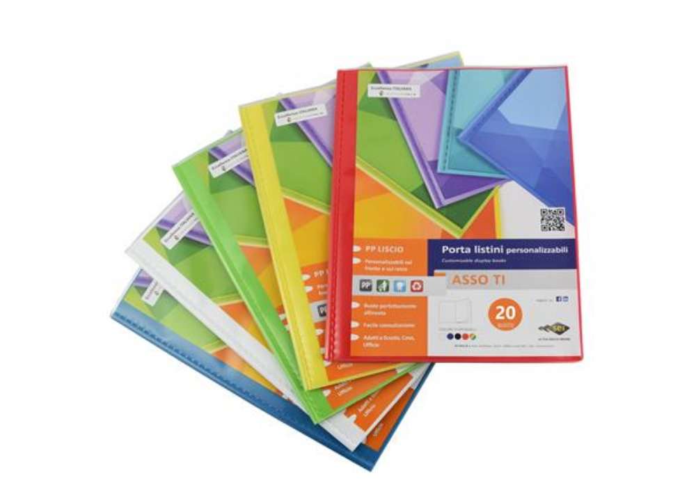 Immagine di Portalistini Asso TI - personalizzabile - PP liscio - 22 x 30 cm - 20 buste - colori assortiti - Sei